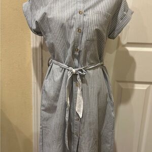 Hem and Thread Striped Blue Button-Down Dress